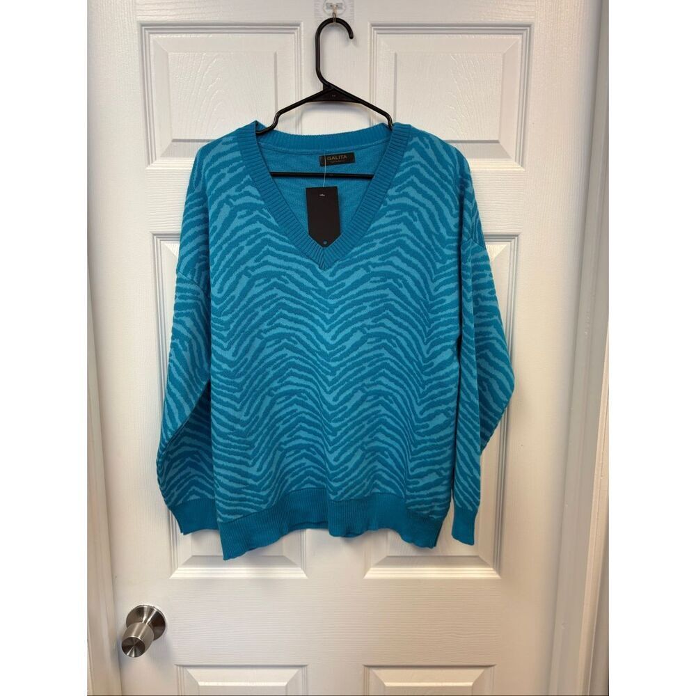 Blue Zebra Striped Patterned Sweater